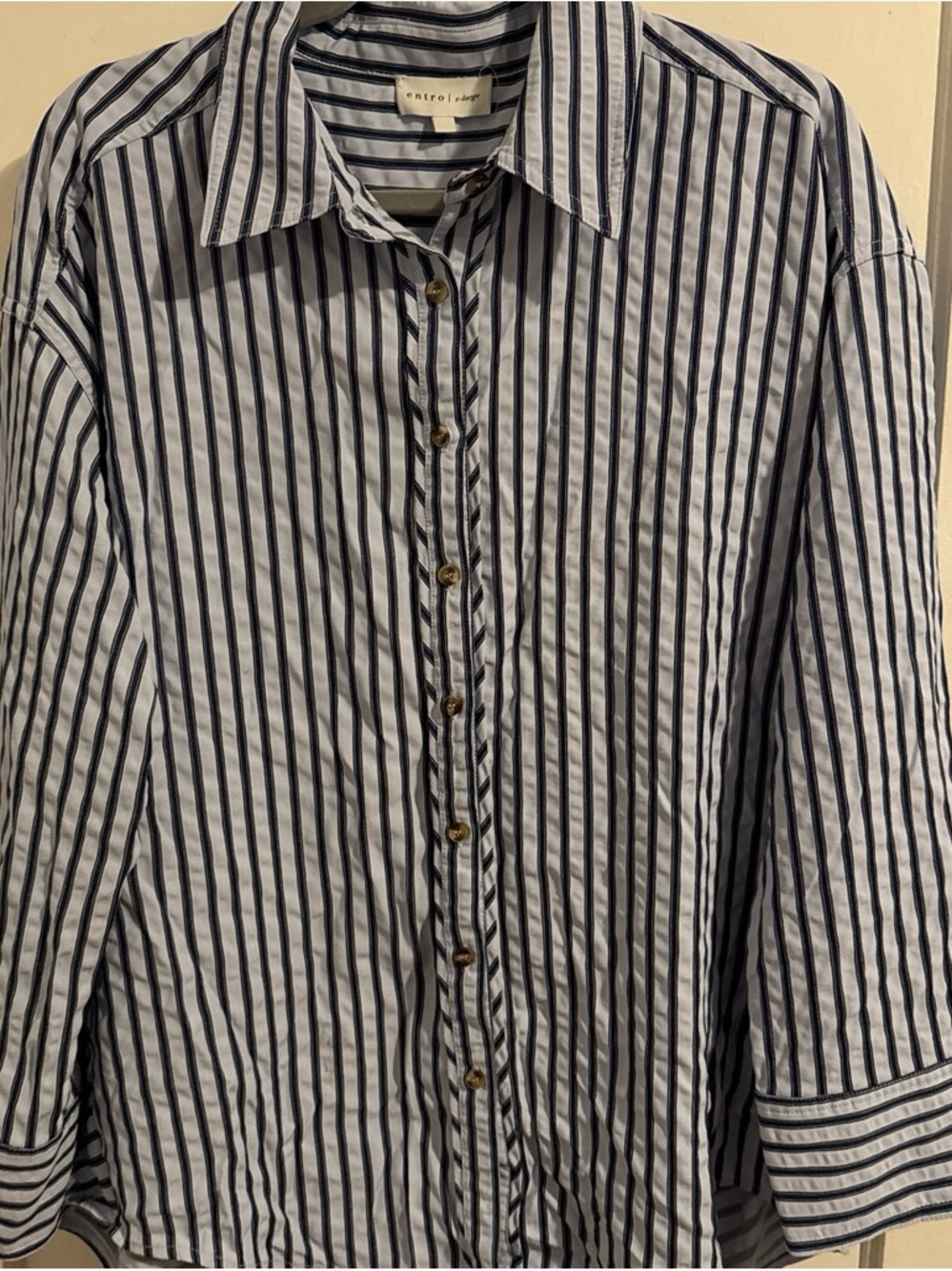 entro Navy and White Vertical Stripe Button-Down Shirt